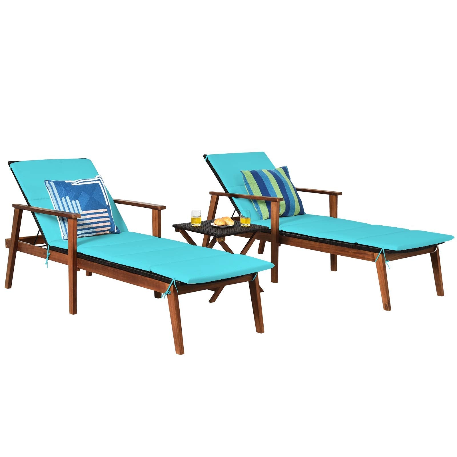 Ensembles de chaises longues de patio Tangkula, chaise longue d'extérieur en bois d'acacia